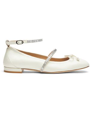 Stuart Weitzman Stefanie Ballet Flat, Mocasines Y Zapatos Planos, , Lacquered Nappa/Crystal - Blanco