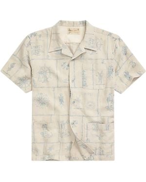 RRL Print Indigo Linen Camp Shirt - Natural