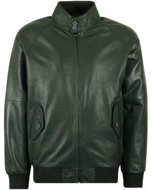 real hoxton Leather Harrington Jacket - Green