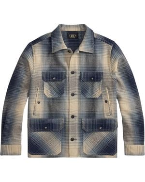RRL Plaid Wool Twill Overshirt - Blue