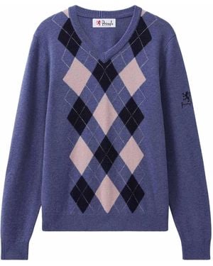 Pringle of Scotland V Neck Argyle Jumper - Blue