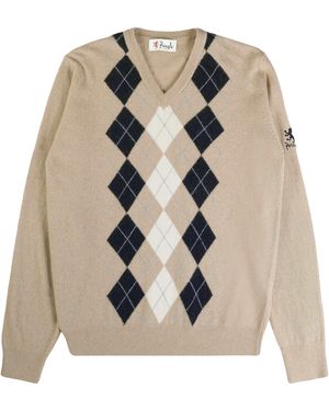 Pringle of Scotland V Neck Argyle Jumper - Brown