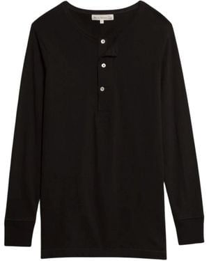 Merz B. Schwanen 2M06 Vintage Machine Refined Classic Fit Long Sleeve Henley - Black