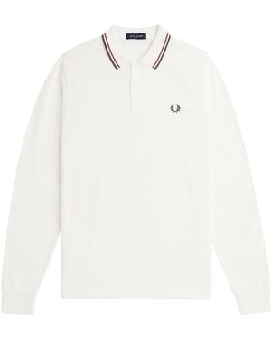 Fred Perry M3636 Long Sleeve Twin Tipped Polo Shirt - White