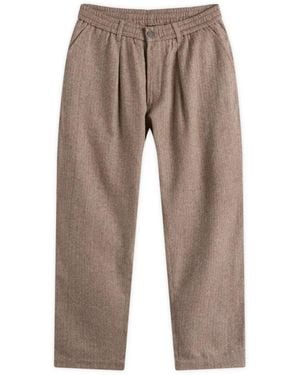 Universal Works Wool Herringbone Pleated Track Pant - Brown