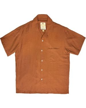 real hoxton Crushed Seersucker Camp Collar Short Sleeves Shirt - Brown