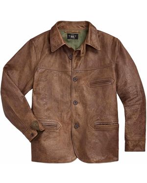 RRL Vintage-Inspired Leather Car Coat - Brown