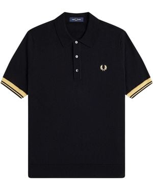 Fred Perry Contrast Cuff Knitted Shirt - Blue