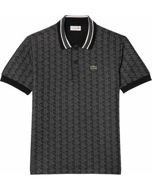 Lacoste Classic Fit Monogram Jacquard Polo Shirt - Black