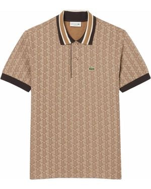 Lacoste Classic Fit Monogram Jacquard Polo Shirt - Brown