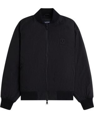 Fred Perry Leather Patch Bomber Jacket - Black