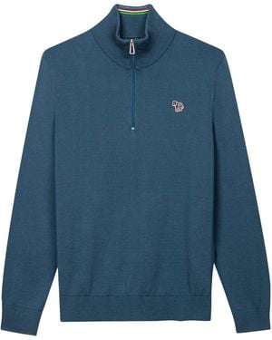 Paul Smith Half Zip Zebra Logo Jumper - Blue