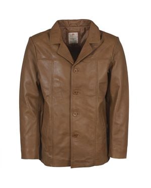 real hoxton Leather Reefer Jacket - Brown