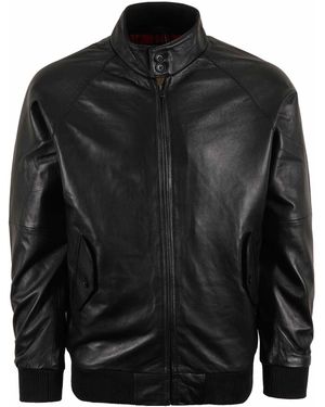 real hoxton Leather Harrington Jacket - Black