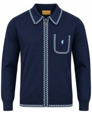 Gabicci Nick Long Sleeve Zip Thru Knit Polo - Blue
