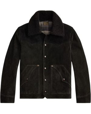 RRL Shearling-Collar Suede Western Jacket - Black