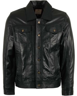 real hoxton Leather Trucker Jacket - Black