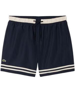 Lacoste Mid Length Contrast Stripe Swim Trunks - Blue