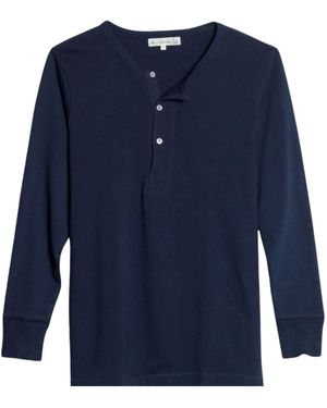 Merz B. Schwanen 2M06 Vintage Machine Refined Classic Fit Long Sleeve Henley - Blue