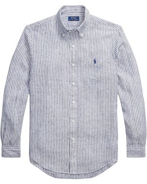Polo Ralph Lauren Custom Fit Striped Linen Shirt - Blue