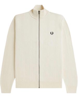 Fred Perry K1304 Textured Zip Through Cardigan - White