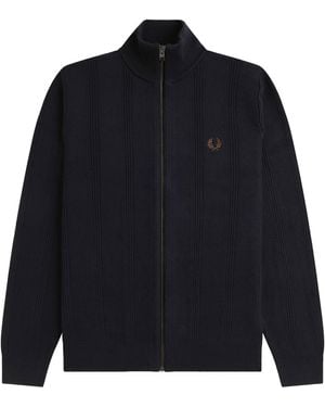 Fred Perry K1304 Textured Zip Through Cardigan - Blue