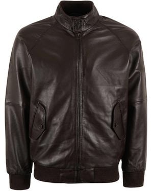real hoxton Leather Harrington Jacket - Black