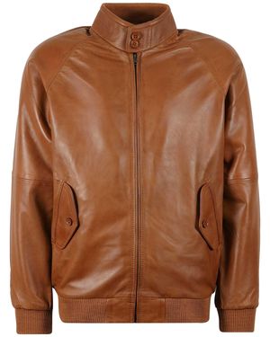 real hoxton Leather Harrington Jacket - Brown