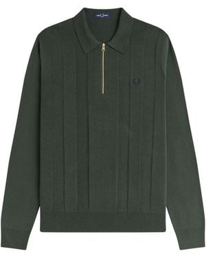 Fred Perry Tonal Stripe Knitted Shirt - Green