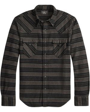 RRL Slim Fit Plaid Twill Western Shirt - Black