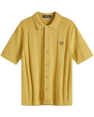 Fred Perry Short Sleeve Knitted Button Shirt - Yellow