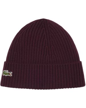 Lacoste Rib Knit Brushed Wool Beanie - Purple
