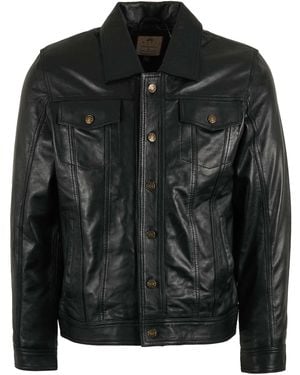 real hoxton Leather Trucker Jacket - Black