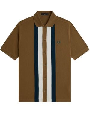 Fred Perry M8522 Panelled Button Through Polo Shirt - Green