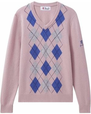 Pringle of Scotland V Neck Argyle Jumper - Purple
