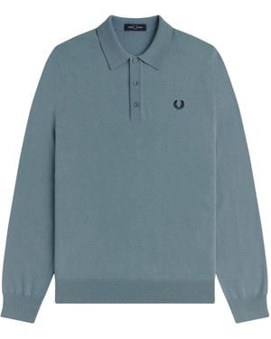 Fred Perry Classic Knitted Long Sleeve Shirt - Blue