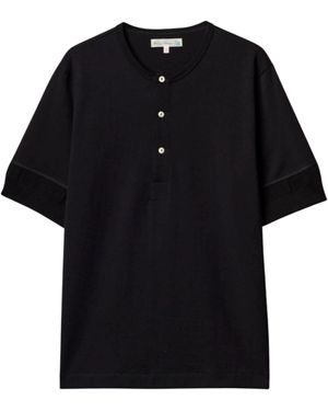 Merz B. Schwanen 207 Loopwheeled Classic Fit Midweight Short Sleeve Henley - Black