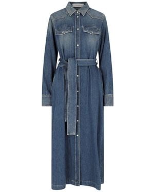 Golden Goose Abito Maxi Chemisier Con Cintura - Blu