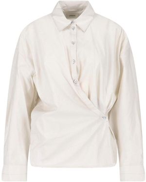 Lemaire Cream Draped Front Cotton Silk Shirt - White