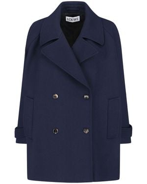 Loewe Double-Breasted Wool Coat - Blue