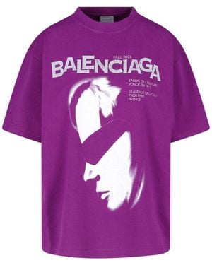 Balenciaga Graphic Oversized Crewneck T-Shirt - Purple