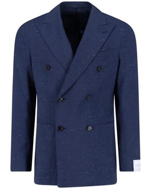 Caruso Double-Breasted Blazer - Blue