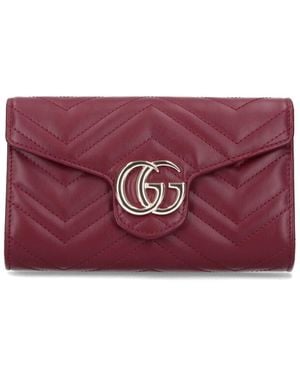 Gucci Portafoglio Con Catena "Gg Marmont" - Rosso