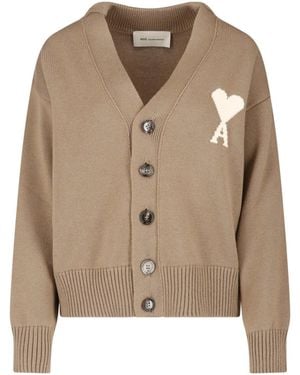 Ami Paris Cardigan De Coeur” - Natural