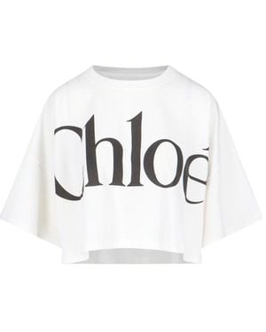 Chloé Cropped Boxy Logo T-Shirt - White
