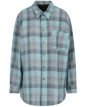 Magliano Checked Linen Shirt - Blue