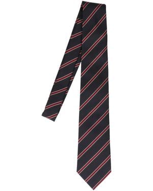 Saint Laurent Cravatta In Seta A Righe - Nero