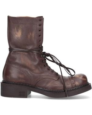 Miu Miu Lace Up Ankle Boots - Brown