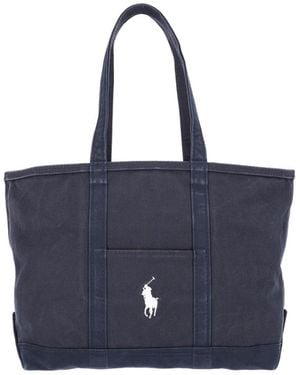 Polo Ralph Lauren Embroidered Logo Canvas Tote Bag - Blue