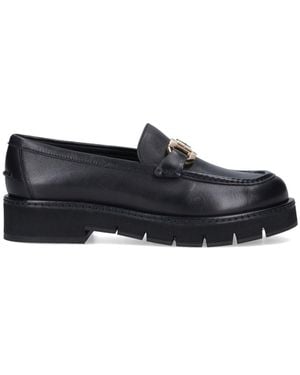 Ferragamo Leather Moccasins With-Tone Logo Buckle - Black